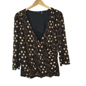 Vintage Notations Faux Wrap Top Womens XL Stretch Hippie 3/4 Sleeve Stretch Goth